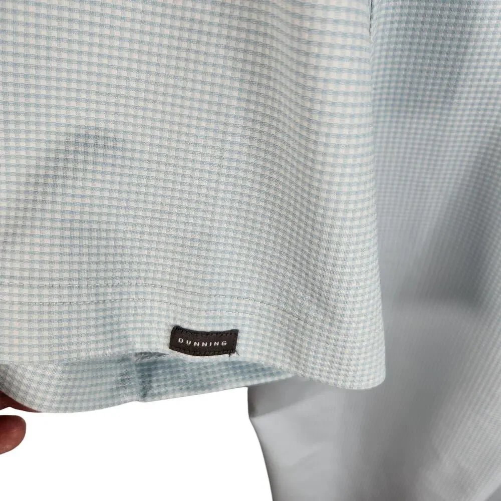 Dunning Golf Polo Shirt Men's Large Blue White Gingham‎ Embroidered